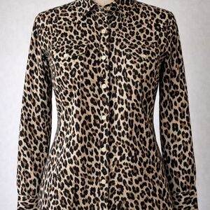 J.Crew Leopard Print Button Up Shirt Size 4 The Perfect Shirt Cotton